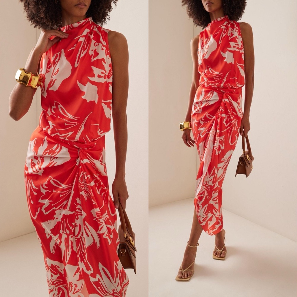 ANDRES OTALORA Cultivo Gathered Floral Print Midi Dress Sz 4